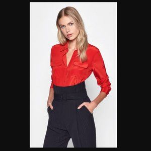Red Silk Equipment Femme Button Down Sz Small